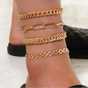 Gold Chunky Link Anklet Set